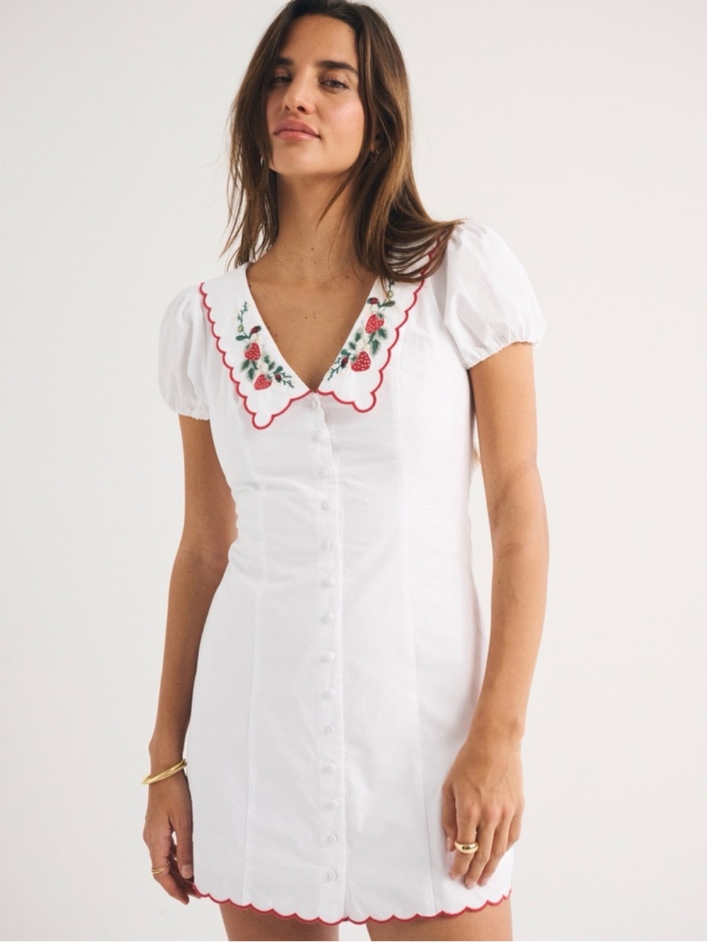 Never been worn A&F White Embroidered Collar Button-Front Mini Dress